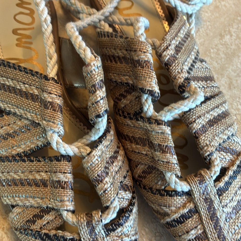 SAM EDELMAN Stylish woven jute flats, tan/brown, rope ankle ties. 7.5 - Picture 10 of 15